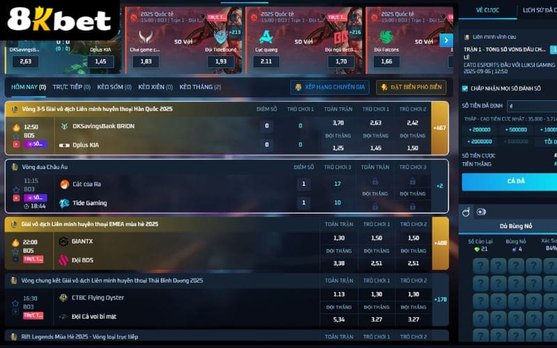 Cá cược LOL tại Esports 8KBET có nhiều kèo cược hấp dẫn Cá cược LOL tại Esports 8KBET có nhiều kèo cược hấp dẫn